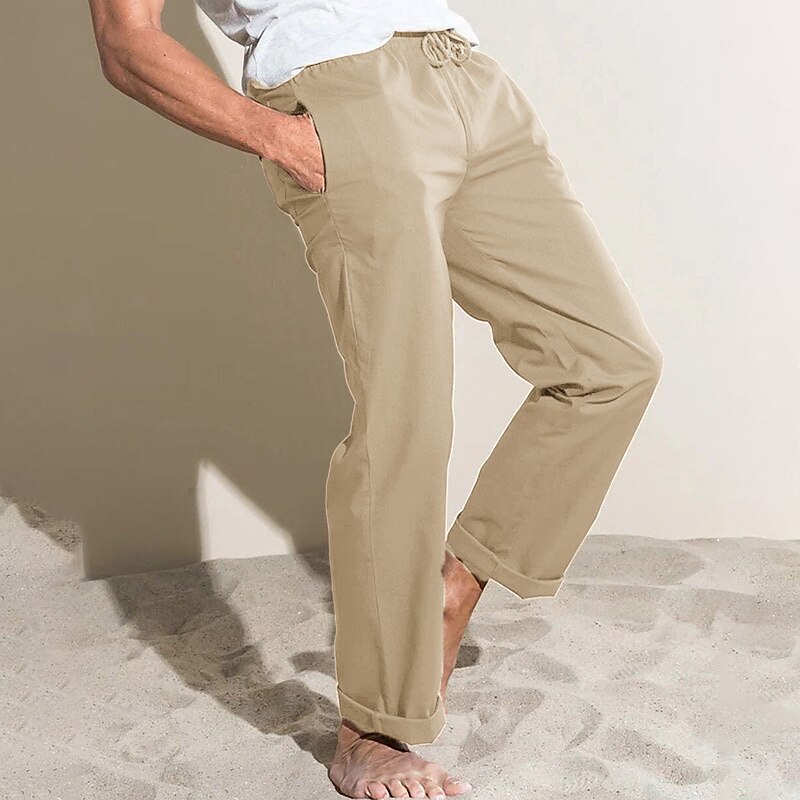 Men's Linen Pants Summer Pocket Plain Comfort Breathable Outdoor Daily Going out Linen / Cotton Blend Fashion Casual Trousers 