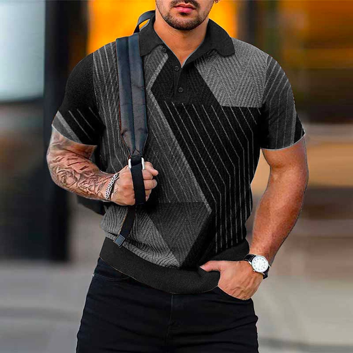 Men's Waffle Casual Street Fashion Golf  Breathable Light Comfortable Print Lapel Short Sleeve Polo Shirt