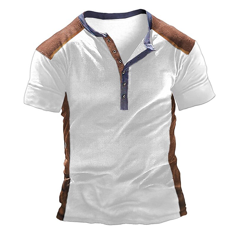 Men's Casual Street Vacation Fashion Comfortable Breathable Soft Short Sleeves Henley Shirt