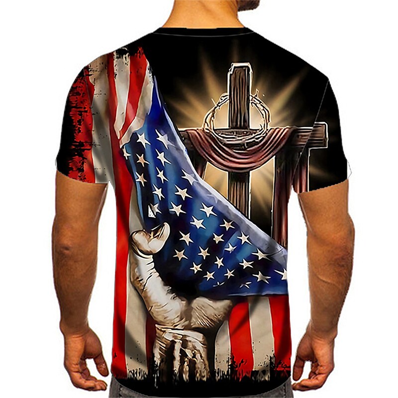 Men's T shirt Tee Cross National Flag Round Neck 3D Print Outdoor Street Short Sleeve Print Top