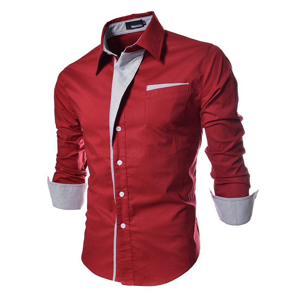 Men's Outdoor Work Wedding Fashion Comfortable Pocket Plain Long Sleeves Shirt