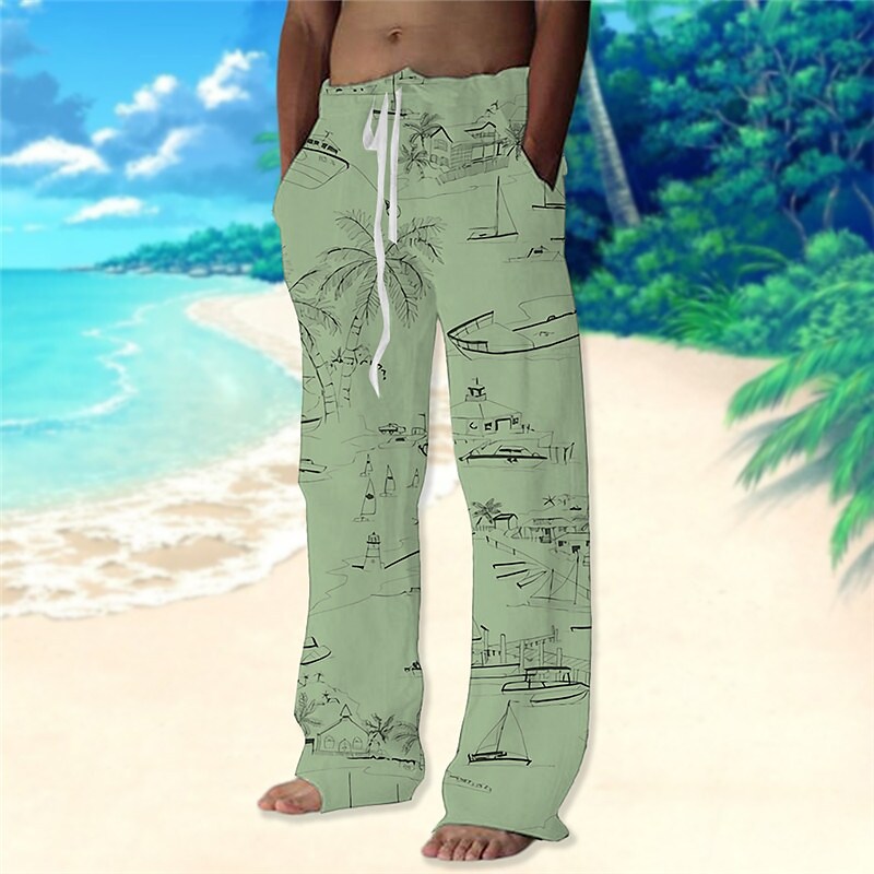 Men's Beach Pants Drawstring Elastic Waist Print Graphic Prints Comfor