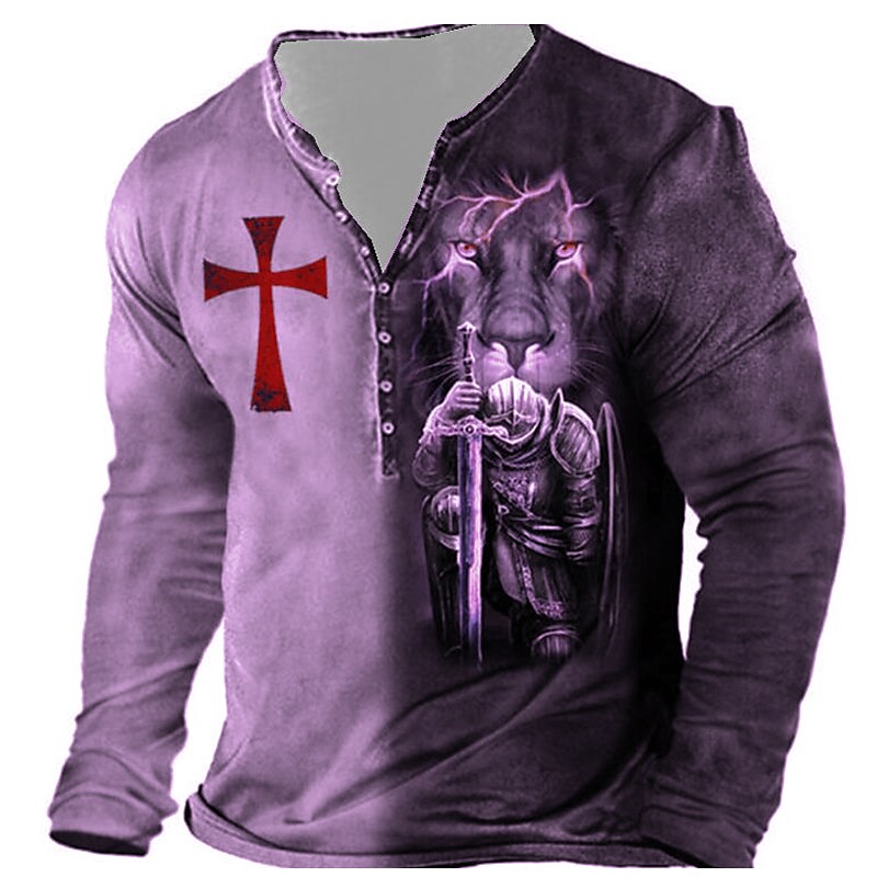 Men's Henley Shirt Tee T shirt Tee 3D Print Graphic Cross Plus Size Henley Daily Sports Button-Down Print Long Sleeve Tops