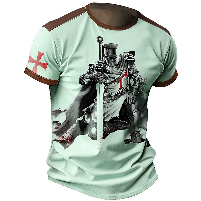 Men's T shirt Graphic Templar Cross Crew Neck Print Outdoor Daily Short Sleeve Fashion Vintage Top