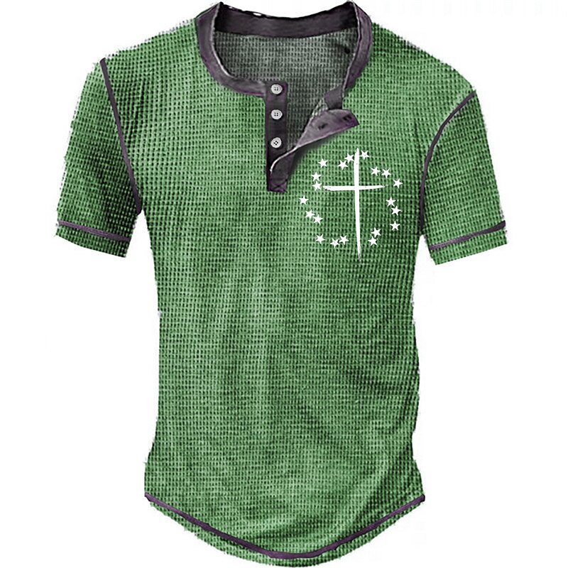 Men's Waffle Golf Outdoor Fashion Breathable Comfortable Soft Print Short Sleeves Henley Shirt