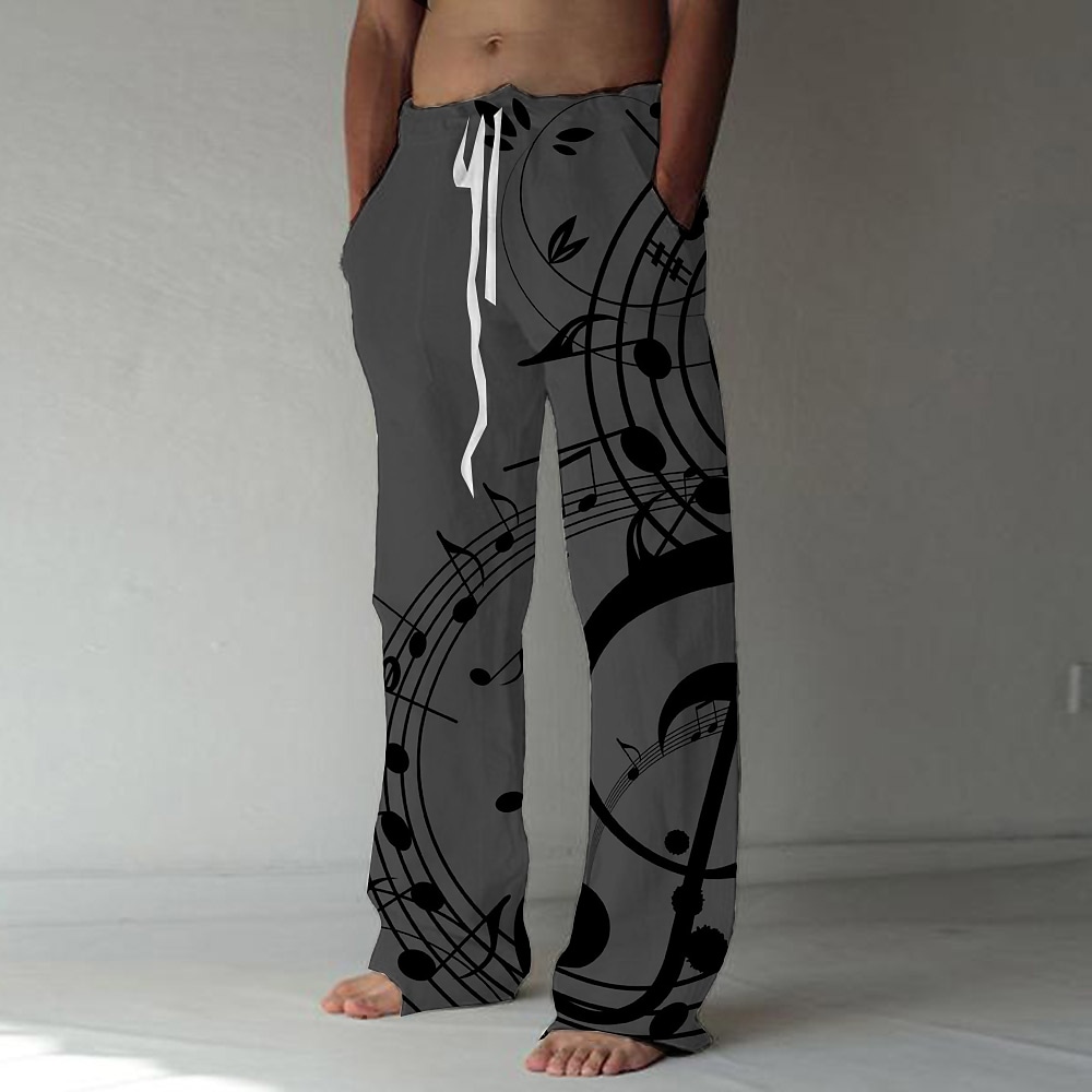 Men's Summer Baggy Beach Pants 3D Print Elastic Drawstring Front Pocke