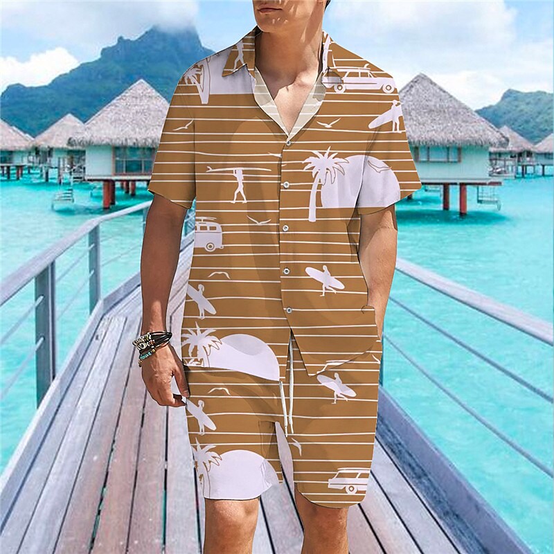 Men's Two Pieces Set Hawaiian Shirt Aloha Shirt Floral Turndown 3D Pri