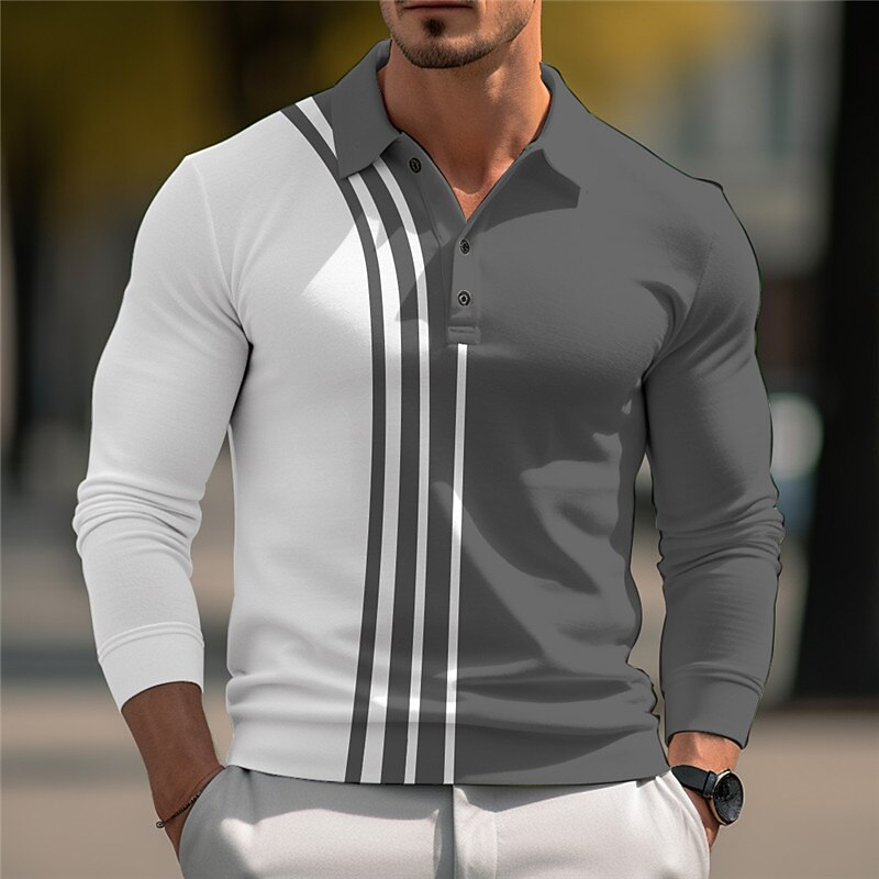Men's Polo Shirt Golf Shirt Casual Sports Lapel Long Sleeve Fashion Basic Color Block Button Summer Polo Shirt