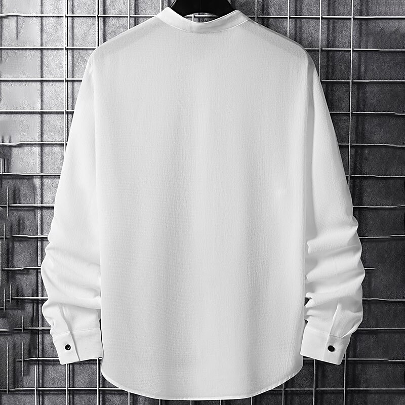 Men's Casual Hawaiian Vacation Street Comfortable Breathable Light Plain Stand Collar Long Sleeve Henley Shirt