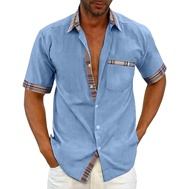 Men's Outdoor Street Casual Fashion Comfortable Breathable Plain Pocket Short Sleeves Shirt