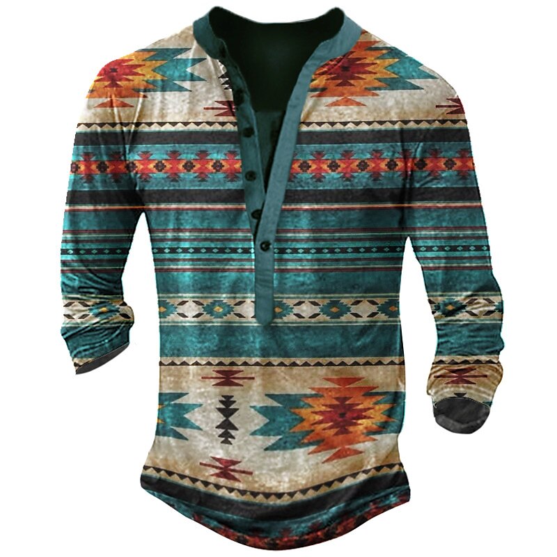 Men's Henley Shirt T shirt Tee Graphic Geometry Henley  Street Casual Long Sleeve Button-Down Print Vintage Boho Classic Top