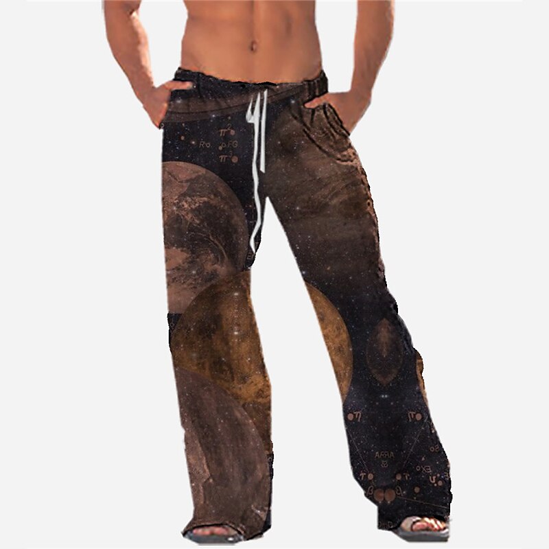 Men's Trousers Beach Pants Straight Pocket Drawstring Elastic Waist Graphic Prints Comfort Breathable Casual Daily Pants 