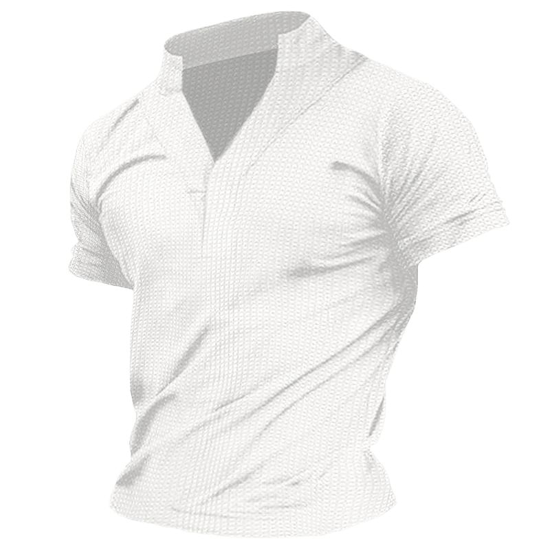 Men's Waffle Outdoor Vacation Fashion Street Casual Breathable Light Comfortable Plain Short Sleeve Henley Shirt