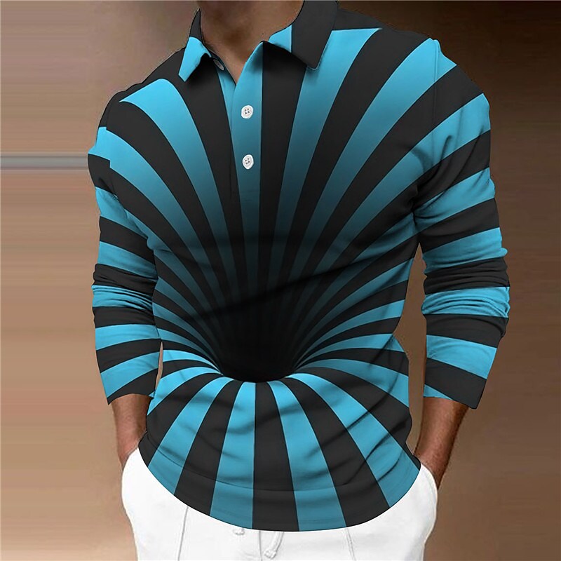 Men's Collar Polo Shirt Golf Shirt Turndown 3D Print Casual Long Sleev