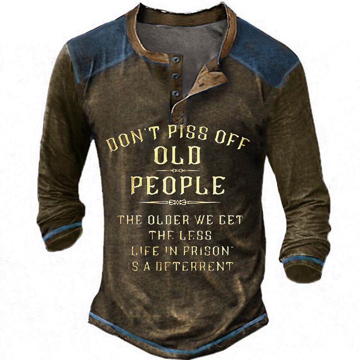 Men's Henley Shirt Graphic Letter Don't Piss Off Old People Henley Clothing Print Outdoor Casual Long Sleeve Button-Down Print Stylish Vintage Top