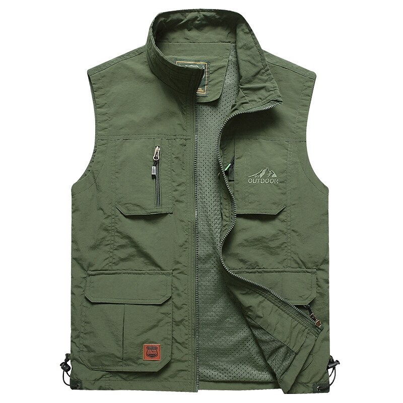 Men's Outdoor Hiking Fishing Climbing Casual Breathable Muti-pockets Zipper Light Plain Stand Collar Sleeveless Gilet