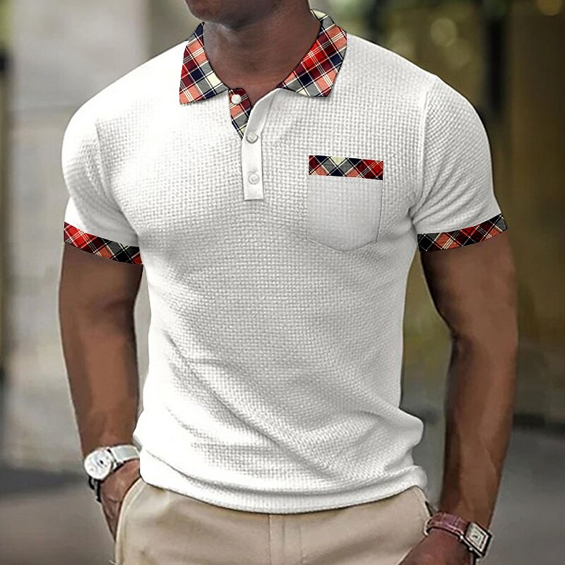 Men's Waffle Golf Outdoor Street Fashion Breathable Comfortable Soft Print Short Sleeves Polo Shirt