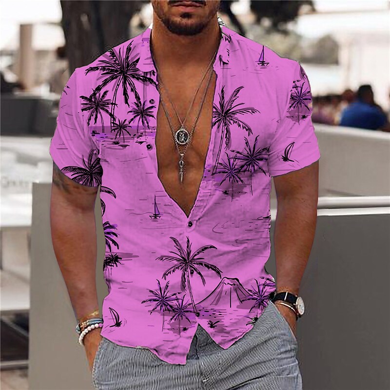Summer Men's Hawaiian Shirt Graphic Prints Beach Turndown Casual Holiday Short Sleeve Fashion Shirt