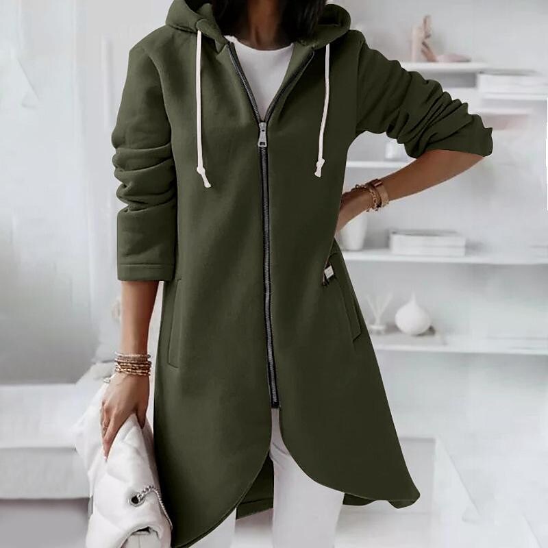 Women’s Personality Street Zipper Hooded Long Fleece Jacket