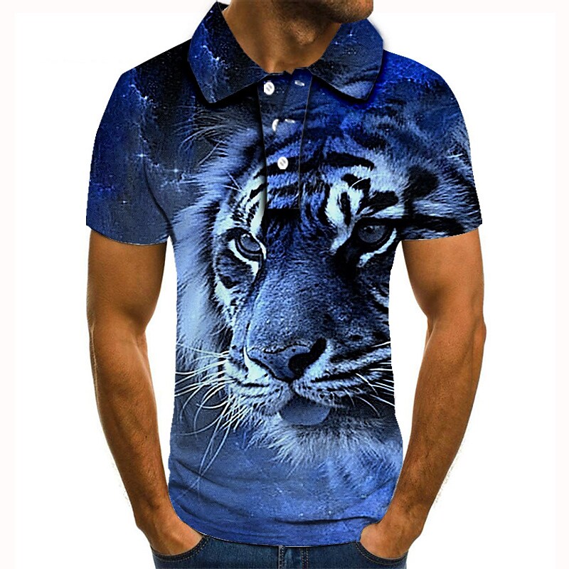 Men's Polo Golf Tennis Shirt Animal Tiger Graphic Prints Collar 3D Print Street Casual Short Sleeve Button-Down 