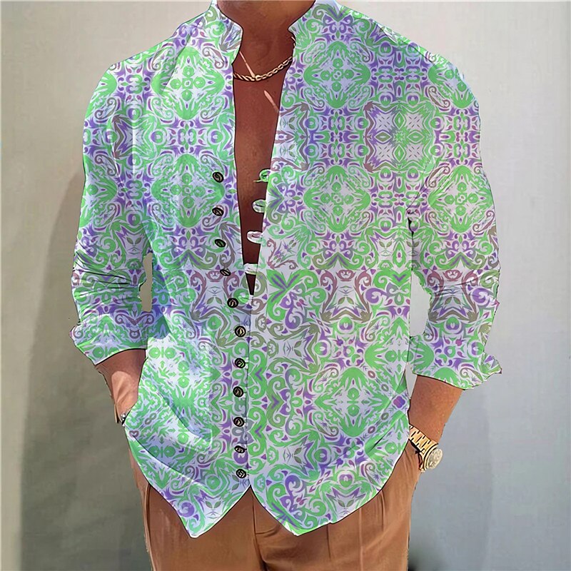 Men's Floral Graphic Prints Vintage Stand Collar Outdoor Street Long Sleeve Print Fashion Comfortable Shirt 