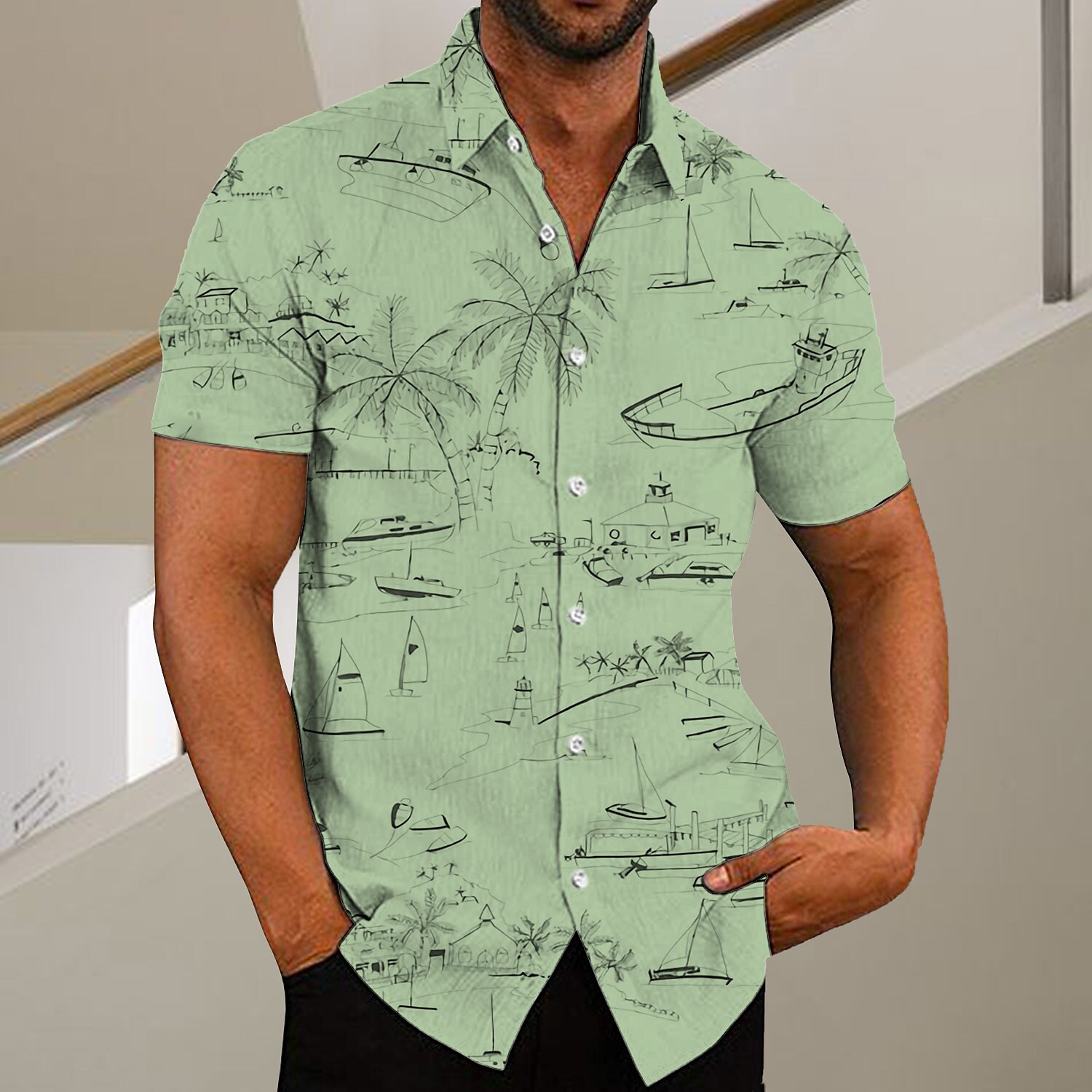 Men's Graphic Shirt Coconut Tree Graffiti Turndown Print Outdoor Stree