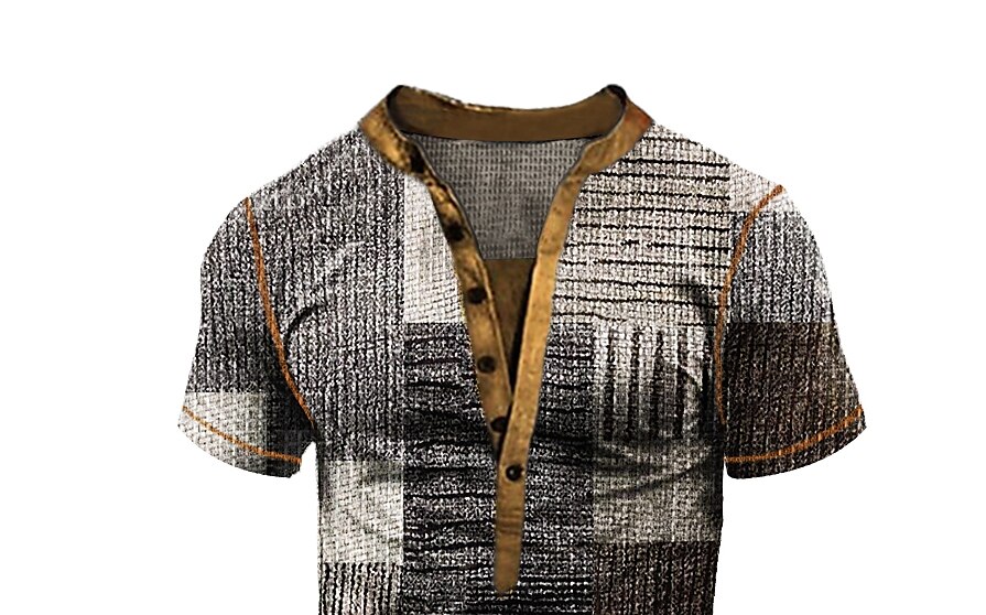 Men's Outdoor Street Casual Daily Breathable Comfortable Light Short Sleeve V Neck Print Henley Shirt