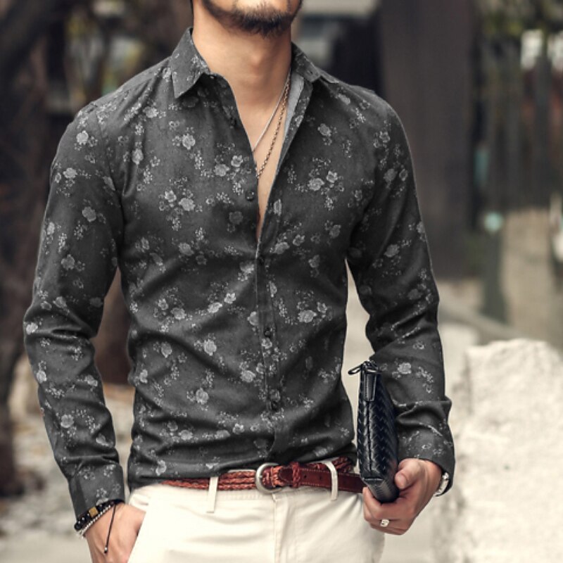 Men's Hawaiian Shirt Button Up Shirt Long Sleeve Floral Turndown Casual Holiday Button-Down Streetwear Casual Shirt 
