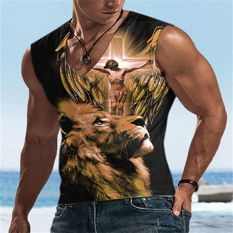 Men's Vest Muscle Sports Sleeveless Print Graphic V Neck T-Shirt