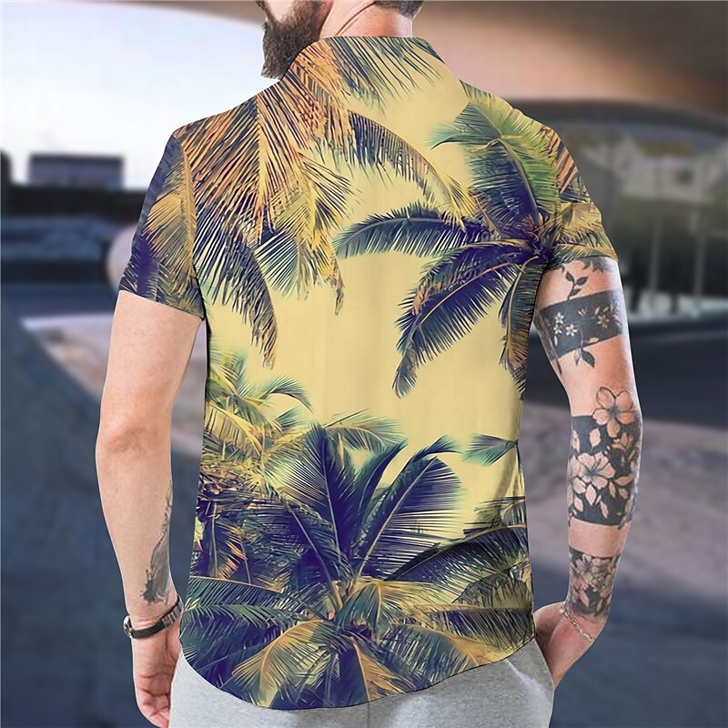 Men's Graphic Coconut Tree Stand Collar 3D Print Outdoor Casual Short