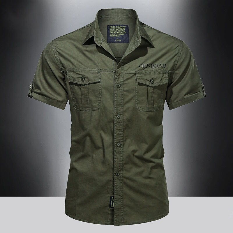 Men's Hiking Camping Climbing Fishing Wear Resistant Breathable Pockets Lapel Solid Color Short Sleeve Shirt