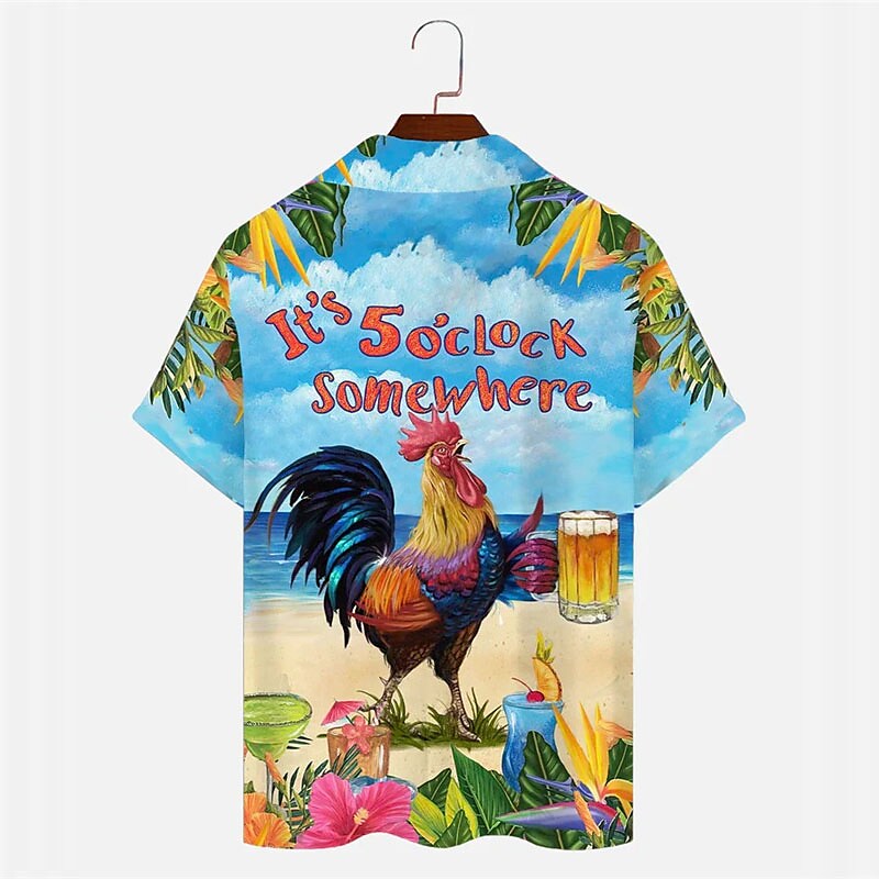 Men's Shirt Summer Hawaiian Shirt Letter Graphic Prints Chicken Beach
