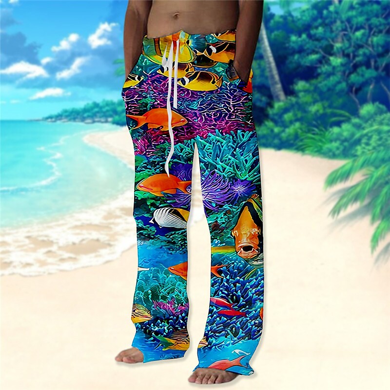 Men's Beach Pants Drawstring Elastic Waist Print Graphic Prints Comfor