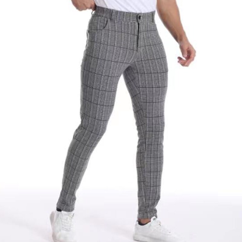 Men's Pants Plaid Pants Pocket Print Plaid Comfort Breathable Outdoor Going out Cotton Blend Streetwear Stretchy Trousers 