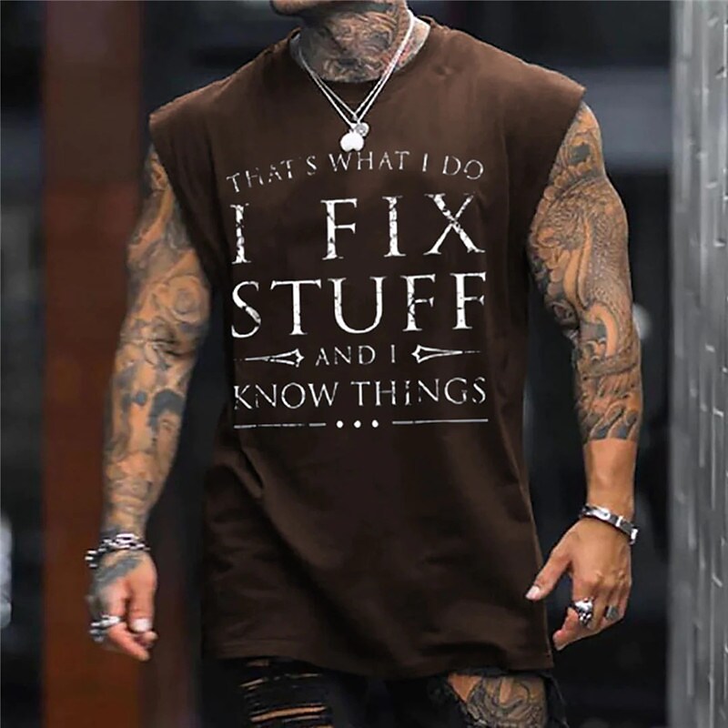 Men's Vest Top Sleeveless Men Graphic Slogan Crew Neck Print Sleeveless Print Muscle T-Shirt