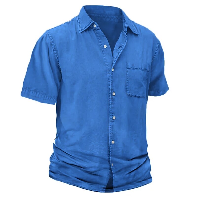 Men's Outdoor Holiday Street Casual Breathable Comfortable Light Plain Lapel Short Sleeve Shirt
