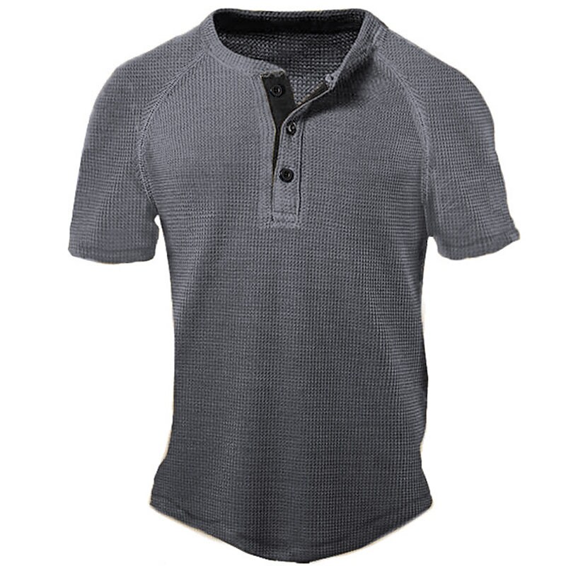 Men's Waffle Henley Shirt Tee Plain Henley Street Casual Short Sleeve Button-Down Classic Top
