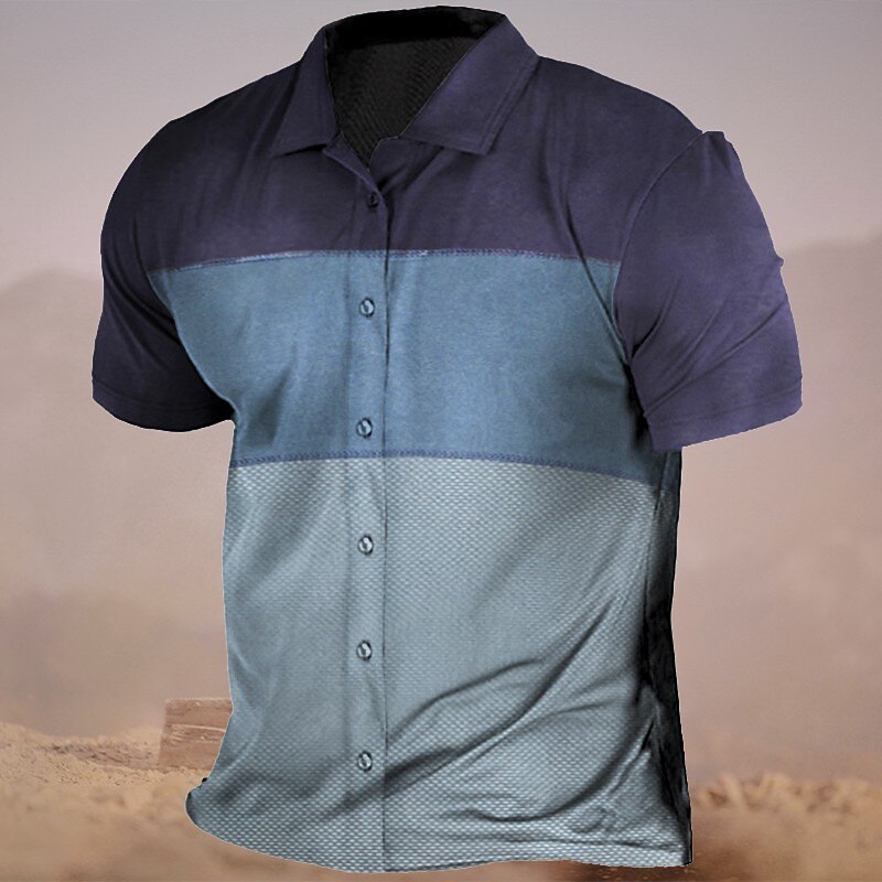 Men's Button Up Casual Shirt Summer Shirt Beach Short Sleeve Color Block Lapel Daily Vacation Vintage Casual Comfortable Shirt