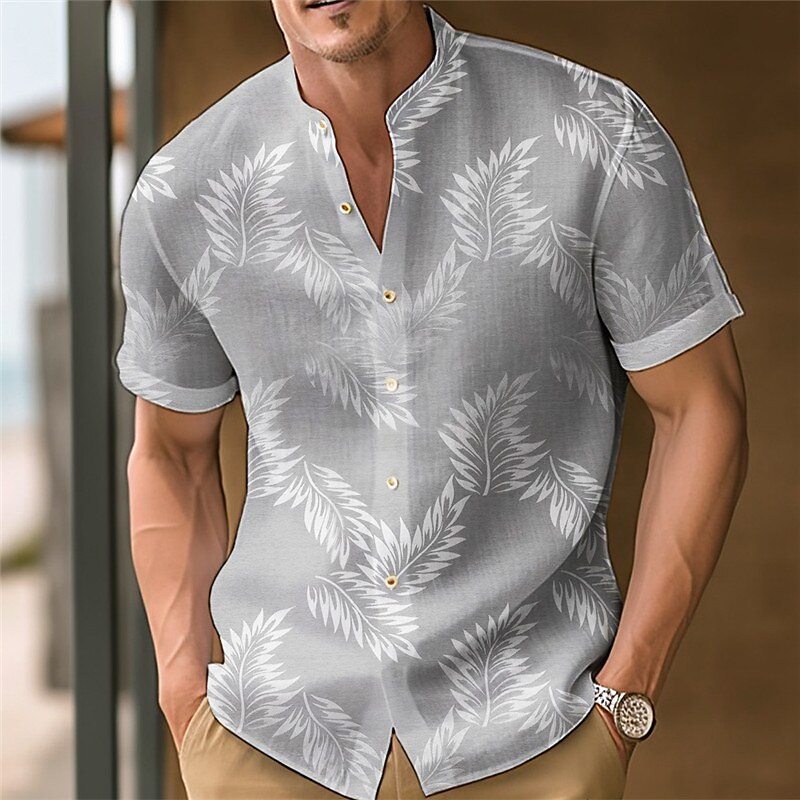 Men's Graphic Prints Leaves Stand Collar Outdoor Street Short Sleeve Print Casual Comfortable Shirt 