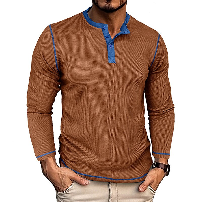 Men's Waffle Henley Shirt Henley Shirt Long Sleeve Raglan Sleeve Henley Street Vacation Long Sleeve Fashion Top
