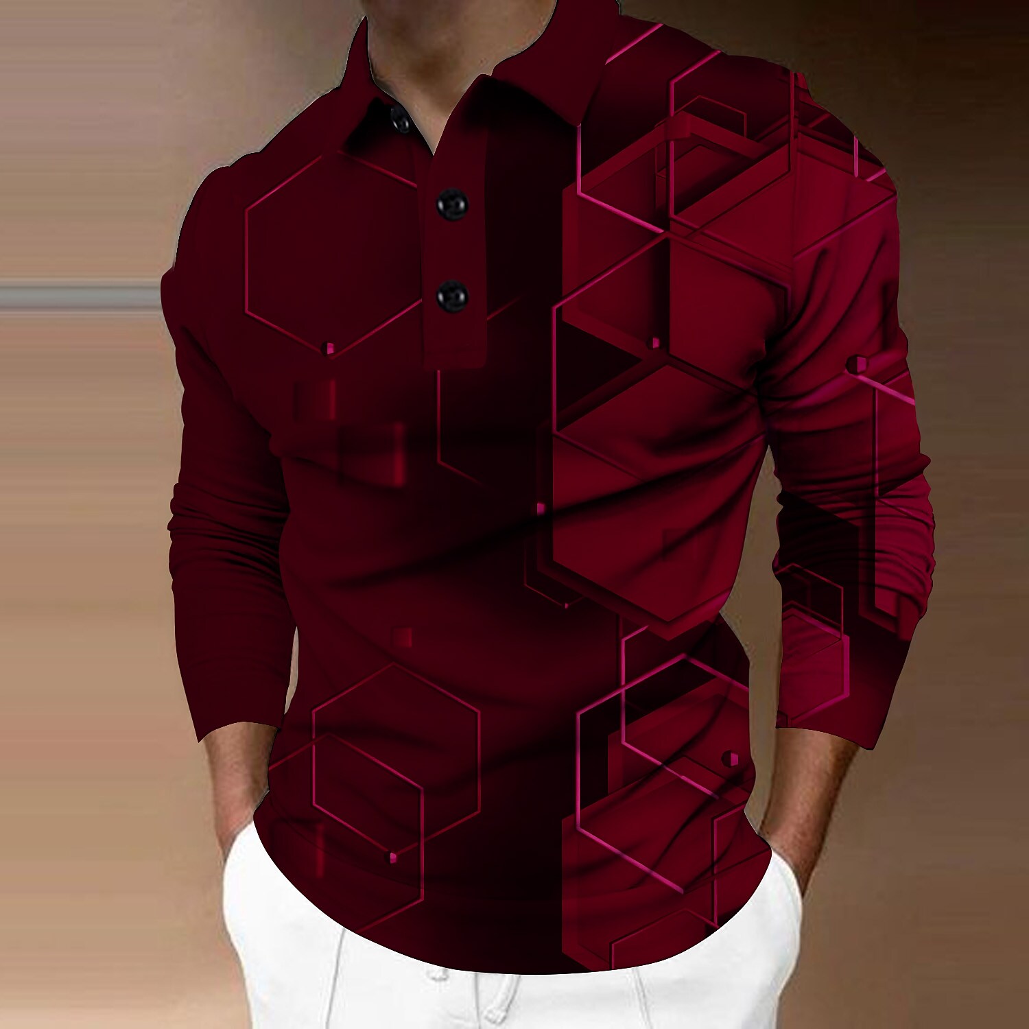 Men's Collar Polo Shirt Golf Shirt Turndown 3D Print Casual Long Sleev