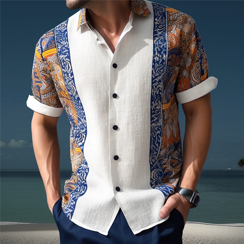Men's Linen Casual Outdoor Street Fashion Comfortable Light Plaid Short Sleeves Shirt