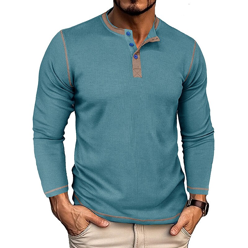 Men's Waffle Henley Shirt Henley Shirt Long Sleeve Raglan Sleeve Henley Street Vacation Long Sleeve Fashion Top