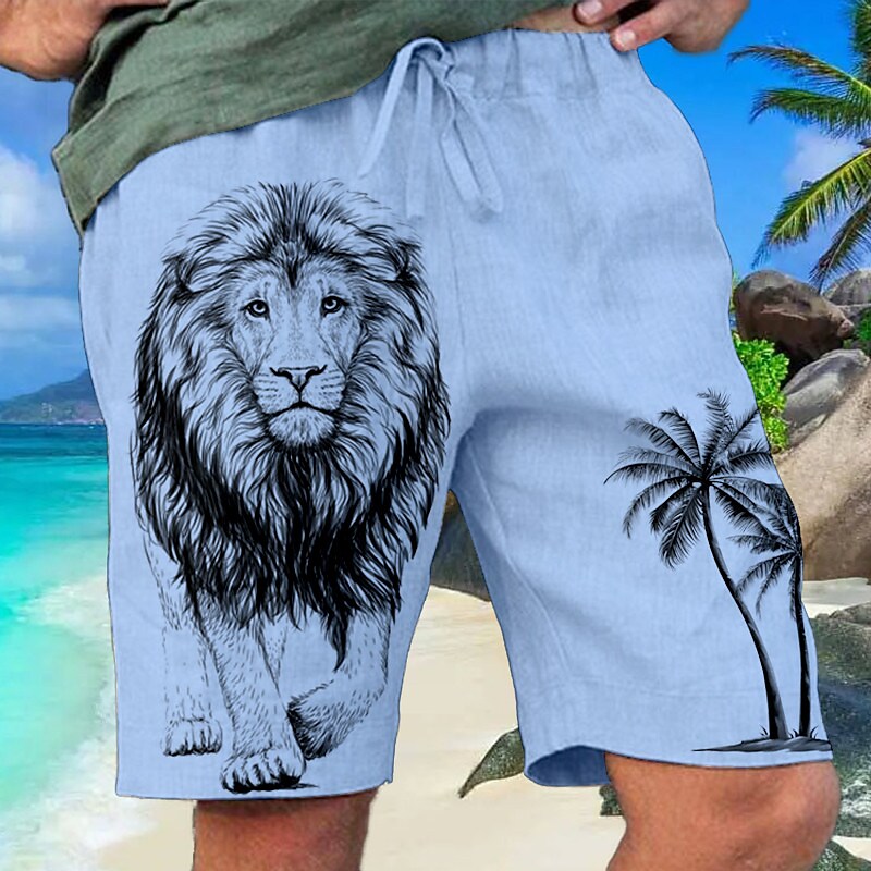 Men's Beach Shorts Drawstring Elastic Waist Graphic Animal Lion Breathable Soft Micro-elastic Short 