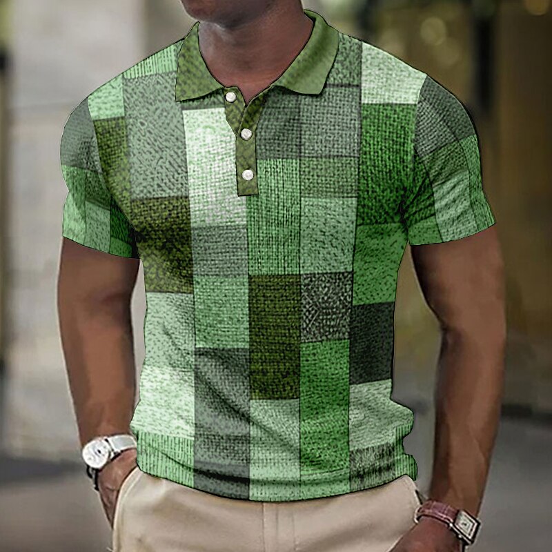 Men's Waffle Casual Outdoor Fashion Comfortable Breathable Print Short Sleeves Polo Shirt