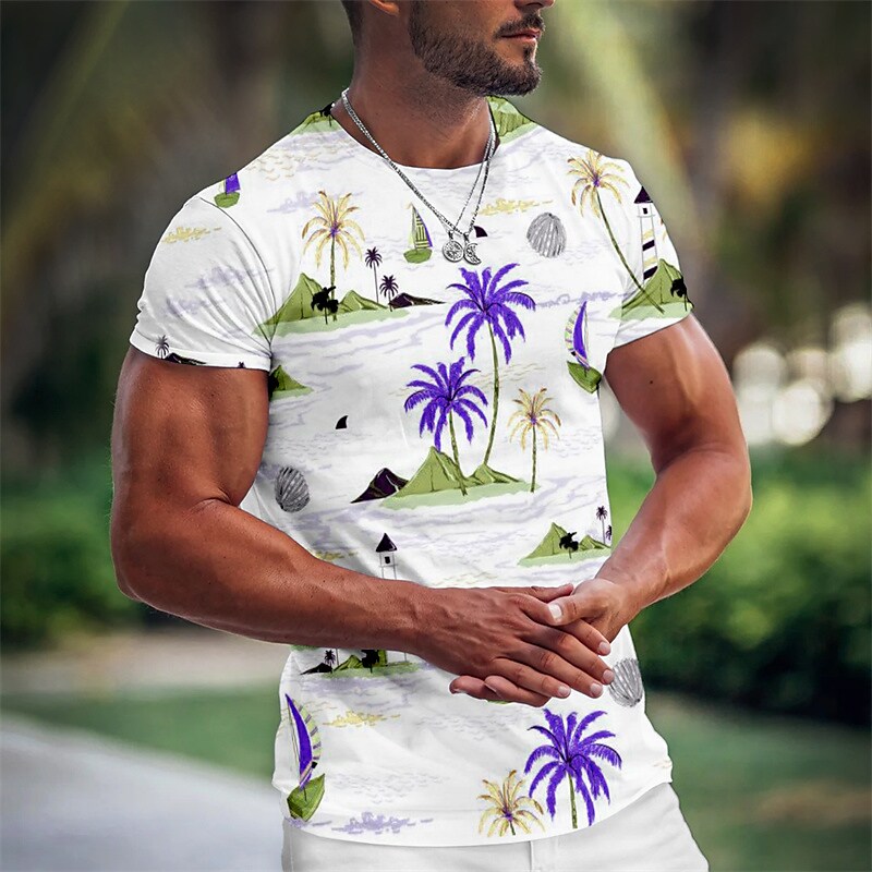 Men's T shirt Graphic Tree Crew Neck 3D Print Outdoor Casual Short Sleeve Print Vintage Stylish Hawaiian Top
