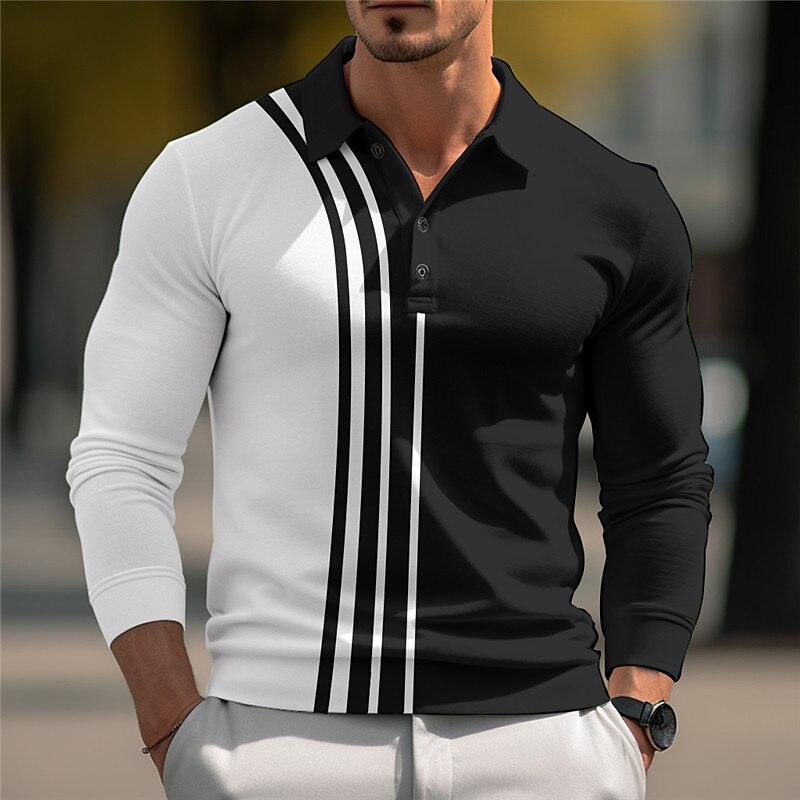 Men's Polo Shirt Golf Shirt Casual Sports Lapel Long Sleeve Fashion Basic Color Block Button Summer Polo Shirt