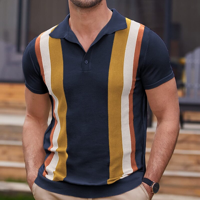 Men's Golf Street Casual Vintage Breathable Comfortable Soft Striped Short Sleeves Shirt