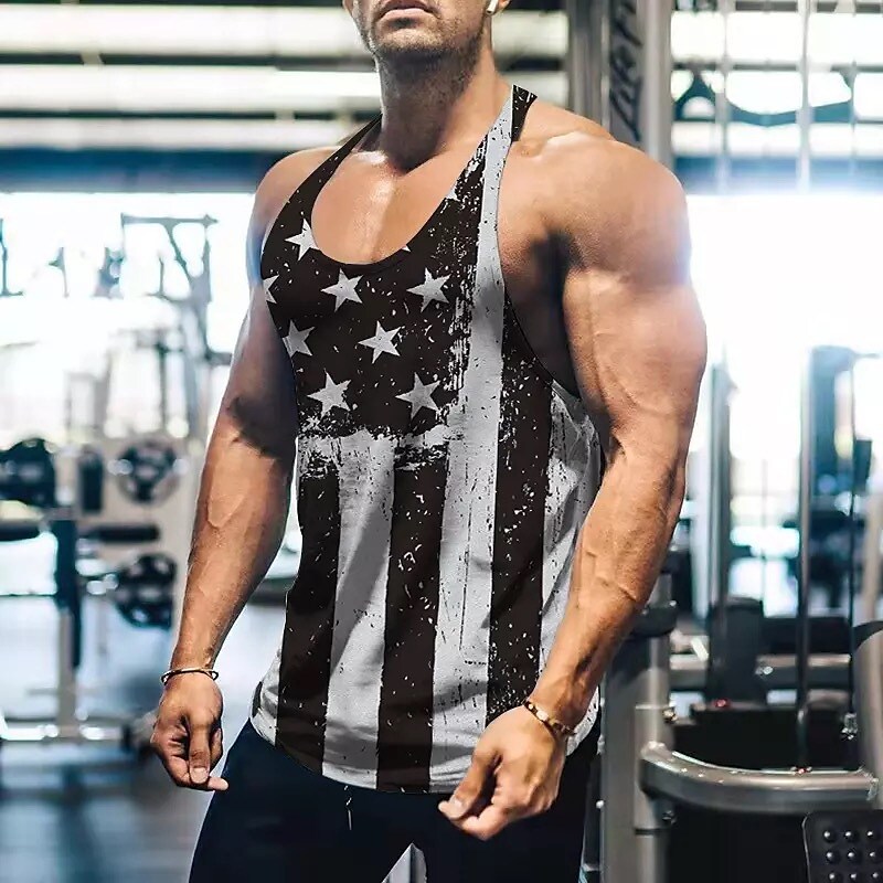 Men's Tank Top Graphic American Flag National Flag Crew Neck Black 3D Print Street Casual Sleeveless Vest
