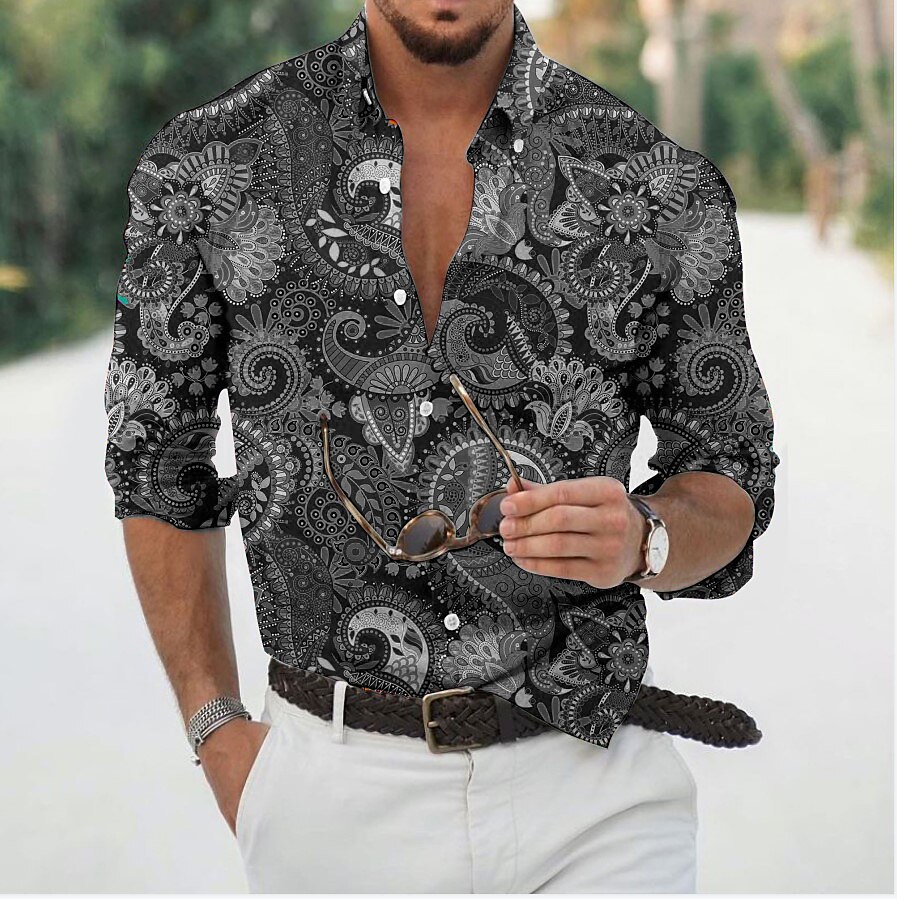 Men's Graphic Shirt Floral Turndown Print Daily Holiday Long Sleeve Print Button-Down Designer Casual Breathable Shirt 